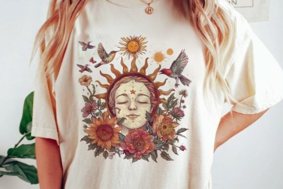 Download Mystical Sun Face Floral Birds Png - Floral Collection