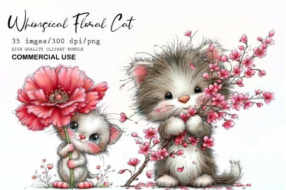 Download Whimsical Floral Cat PNG - Floral Collection