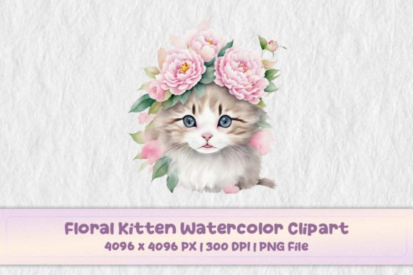 Download Floral Kitten Watercolor Clipart - Floral Collection