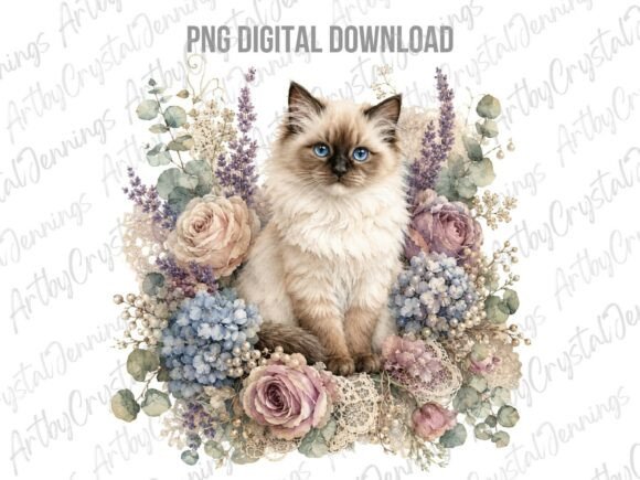 Download Floral Kitten Watercolor Clipart PNG - Floral Collection