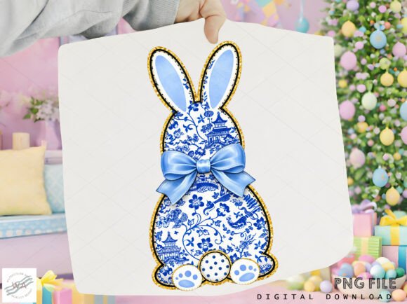 Download Easter Chinoiserie Blue Floral Bunny Png - Floral Collection
