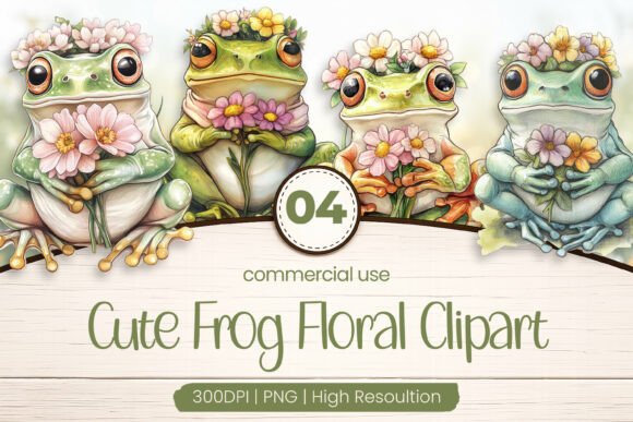 Download Cute Frog Floral Clipart PNG - Floral Collection
