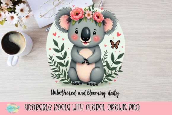 Download Adorable Koala with Floral Crown PNG - Floral Collection