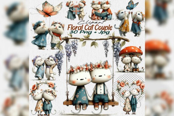 Download Whimsical Floral Cat Couple - Floral Collection