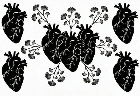 Download Anatomical Heart Floral Black White Art - Floral Collection