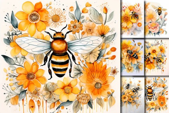 Download Bee Sublimation Watercolor Floral Design - Floral Collection