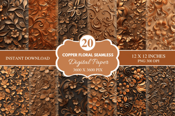 Download Copper Floral Seamless Digital Paper - Floral Collection