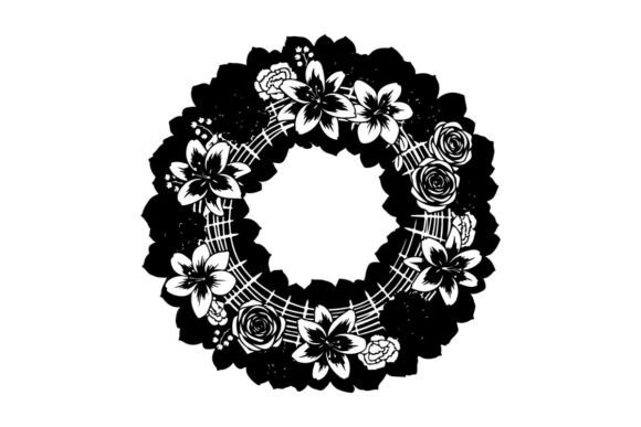 Download Black and White Floral Wreath with Decor - Floral Collection