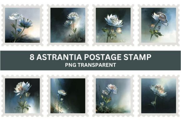 Download Moody Astrantia Floral Postage Stamp PNG - Floral Collection