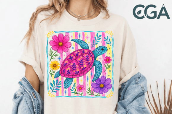 Download Cute Sea Turtle Floral Retro Preppy Png - Floral Collection