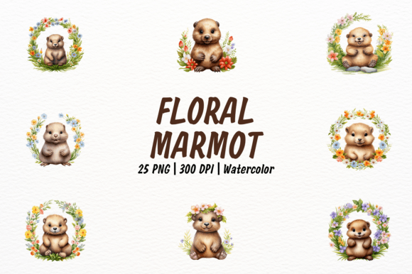 Download Happy Baby Marmot with Floral Wreath - Floral Collection