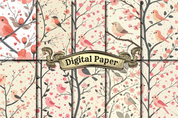 Download Watercolor Floral Birds Digital Paper - Floral Collection