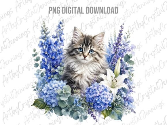 Download Floral Kitten Watercolor Clipart PNG - Floral Collection