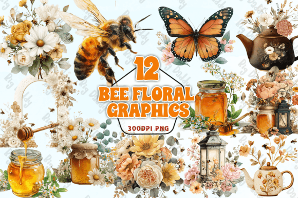 Download Bee Floral Graphics PNG - Floral Collection