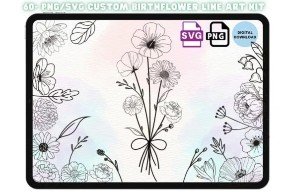 Download Birthmonth Floral Line Art Kit PNG Svg - Floral Collection
