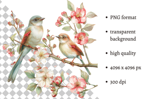 Download Watercolor Spring Floral Birds Clipart - Floral Collection