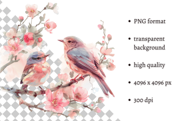 Download Watercolor Spring Floral Birds Clipart - Floral Collection
