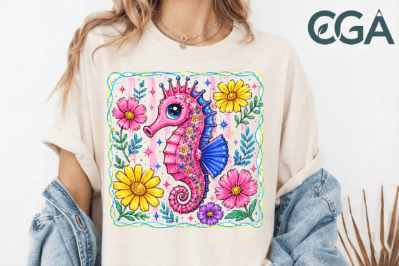 Download Pink Seahorse Floral Retro Preppy Png - Floral Collection