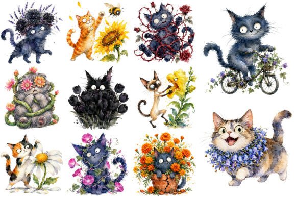 Download Whimsical Floral Kitten Clipart PNG - Floral Collection