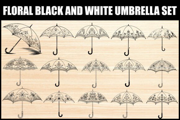 Download Floral Black and White Umbrella Set - Floral Collection