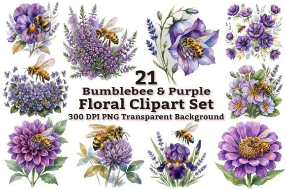 Download Bumblebee and Purple Floral Clipart - Floral Collection