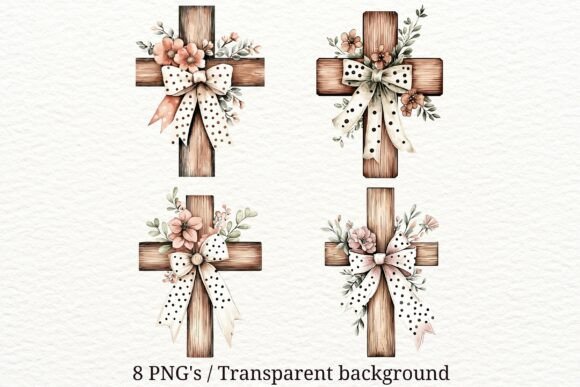 Download 8 PNG Floral Wooden Cross Clipart - Floral Collection