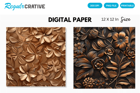 Download Copper Floral Seamless Digital Paper - Floral Collection