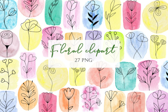 Download Floral Clipart on Watercolor Background - Floral Collection