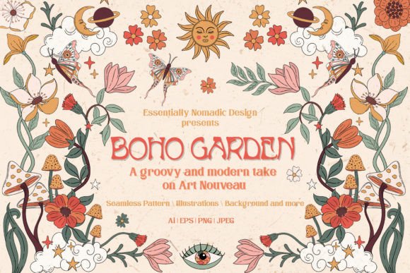 Download Boho Garden Floral Pattern &amp; Clipart - Floral Collection