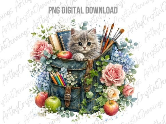 Download Floral Kitten School Clipart PNG - Floral Collection