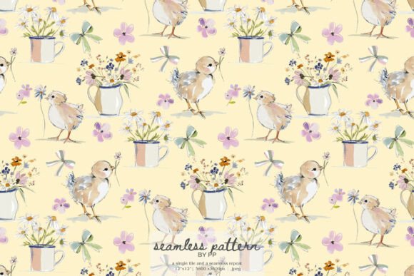 Download Sweet Baby Chick Floral Seamless Pattern - Floral Collection