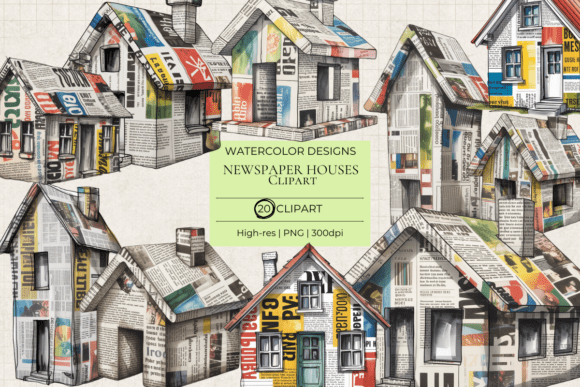 Download Mixed Media Newspaper Houses - Premium Bundle