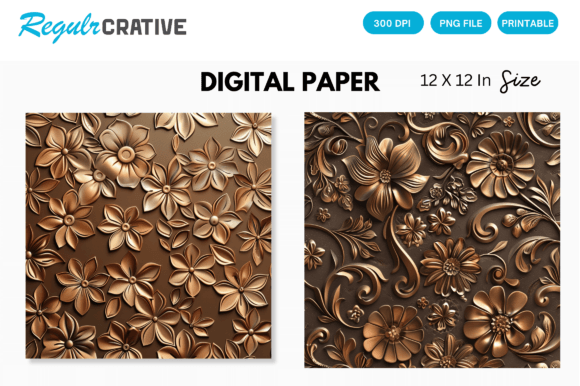 Download Copper Floral Seamless Digital Paper - Floral Collection