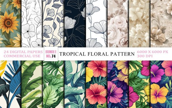 Download Tropical Floral &amp; Line Art Seamless - Premium Resources
