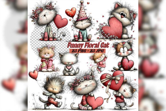 Download Whimsical Floral Cat Birthday Clipart Se - Floral Collection
