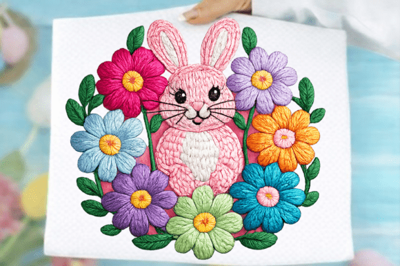 Download Faux Embroidery Floral Bunny Png - Floral Collection