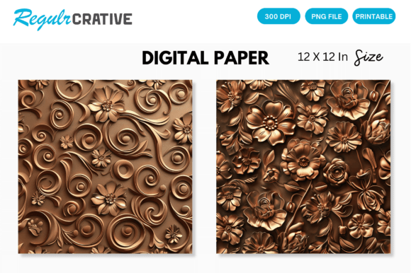 Download Copper Floral Seamless Digital Paper - Floral Collection