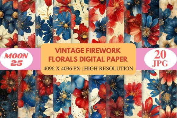 Download Vintage Firework Florals Digital Paper - Floral Collection