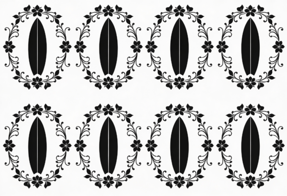 Download Surfboard Floral Oval Black White Design - Floral Collection
