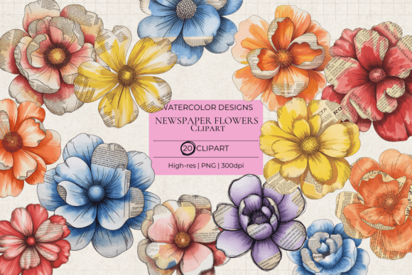 Download Mixed Media Newspaper Flowers - Premium Bundle