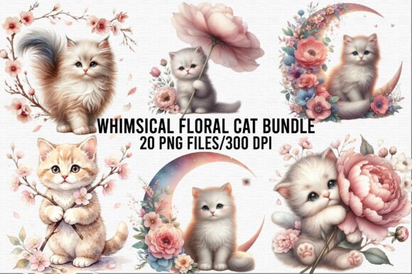 Download Whimsical Floral Cat PNG Bundle - Floral Collection