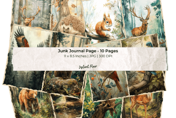 Download Woodland Animal Junk Journal Pages Bundl - Woodland animal Collection