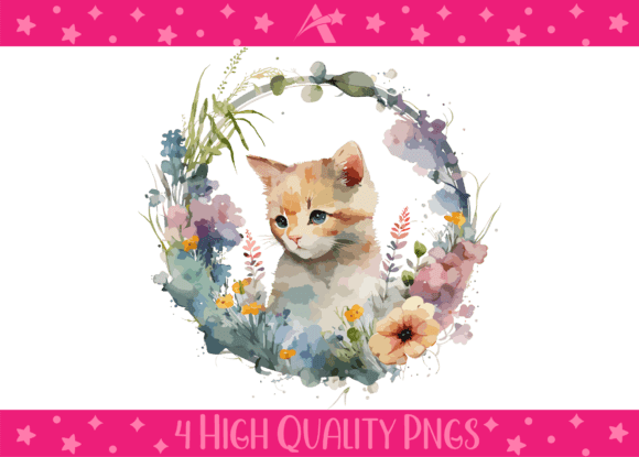 Download Watercolor Floral Kitten Illustrations - Floral Collection