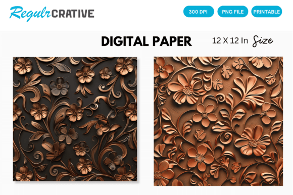 Download Copper Floral Seamless Digital Paper - Floral Collection