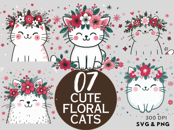 Download Cute Floral Cats SVG, PNG - Floral Collection