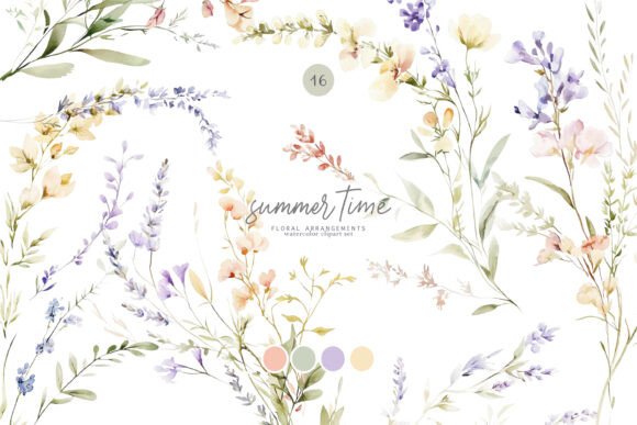 Download Watercolor Summer Florals Pastel Stems - Floral Collection