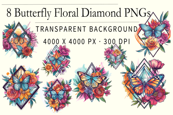 Download Butterfly Floral Diamond PNG Clipart Set - Floral Collection
